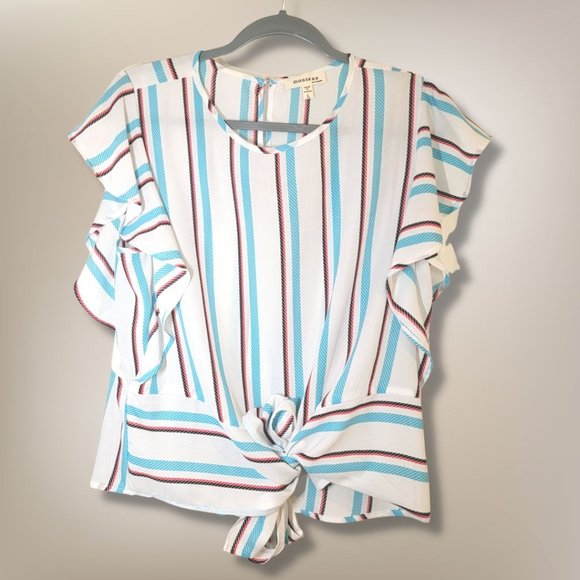 STRIPED FLUTTER SLEEVE TOP - Picture 1 of 6